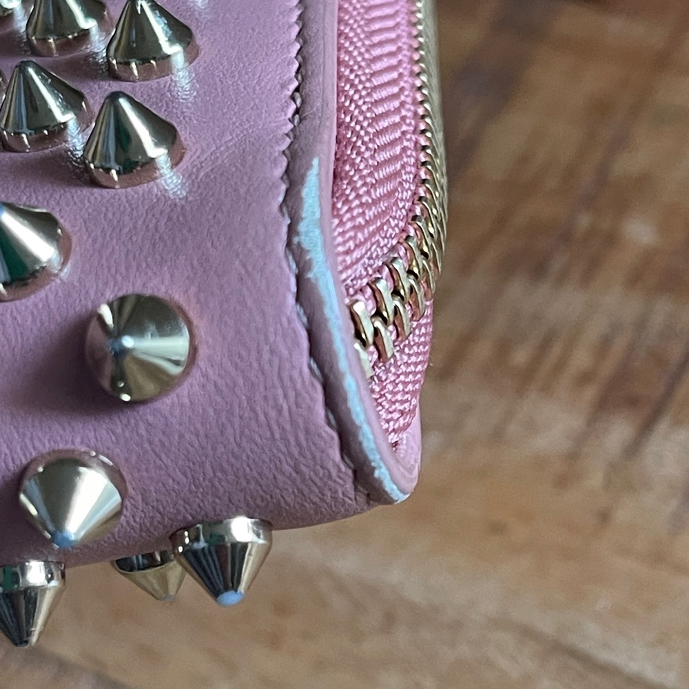 CHRISTIAN LOUBOUTIN zippy long wallet gold panettone spikes rose pink leather - Picture 12 of 14